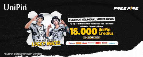Beli Voucher UniPin di Toko Favoritmu, Dapatkan Cashback 15rb dan 90% di Lucky Wheel FF!!